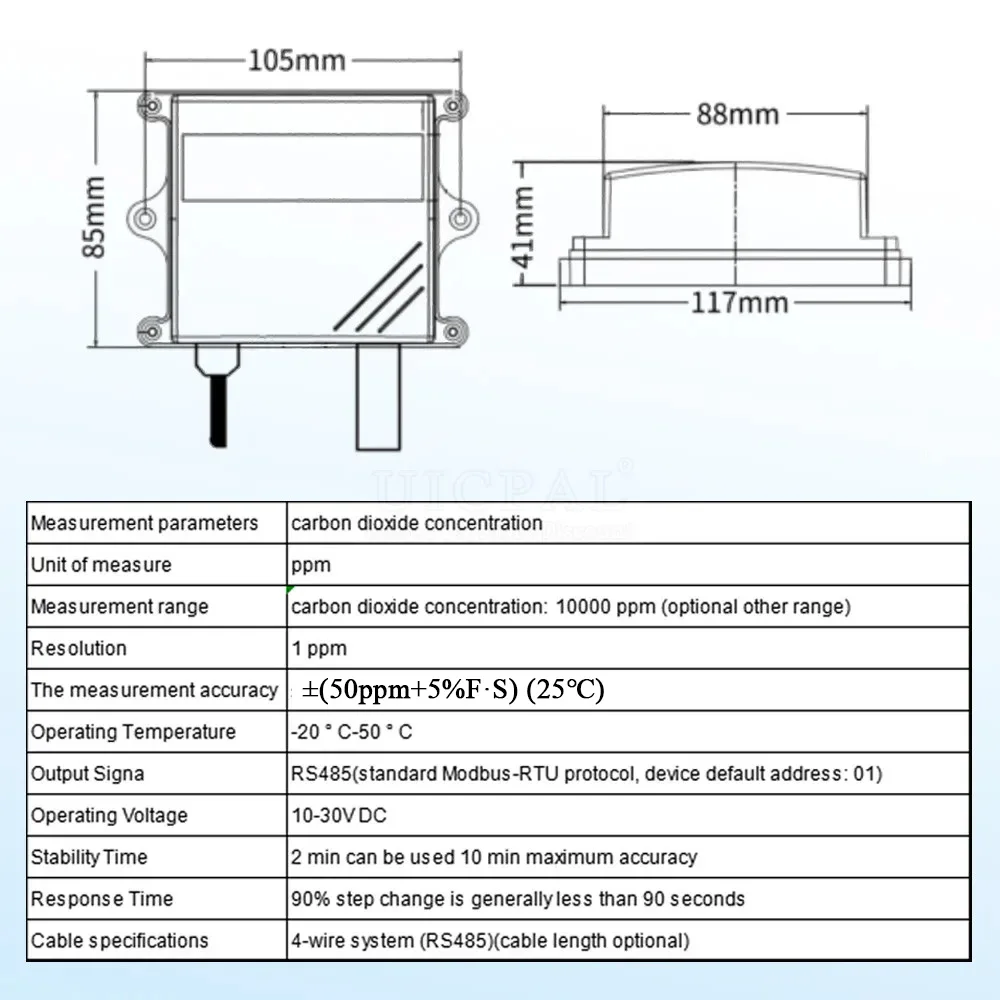 CO2 센서 송신기 온실 배양 용 가스 농도 감지 RS485 4-20mA 0-5V 0-10V 출력 감지기 CO2 0-10000ppm