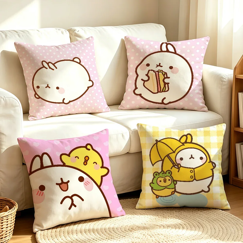 Cartoon Cute M-molang-S cushion cover Soft Smooth Pillow Case Hidden Zipper Washable Decorative Couch Office Gift