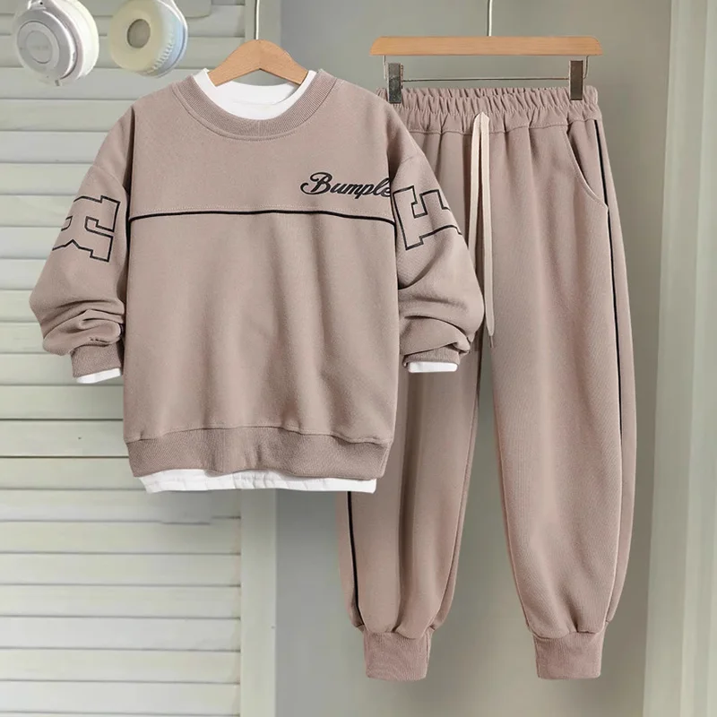 2026 New Style Spring Autumn Fashion Letter Print Tracksuit for Teen Boys - 2 Piece Comfortable Sweatshirt & Pant Set 6-16 Years