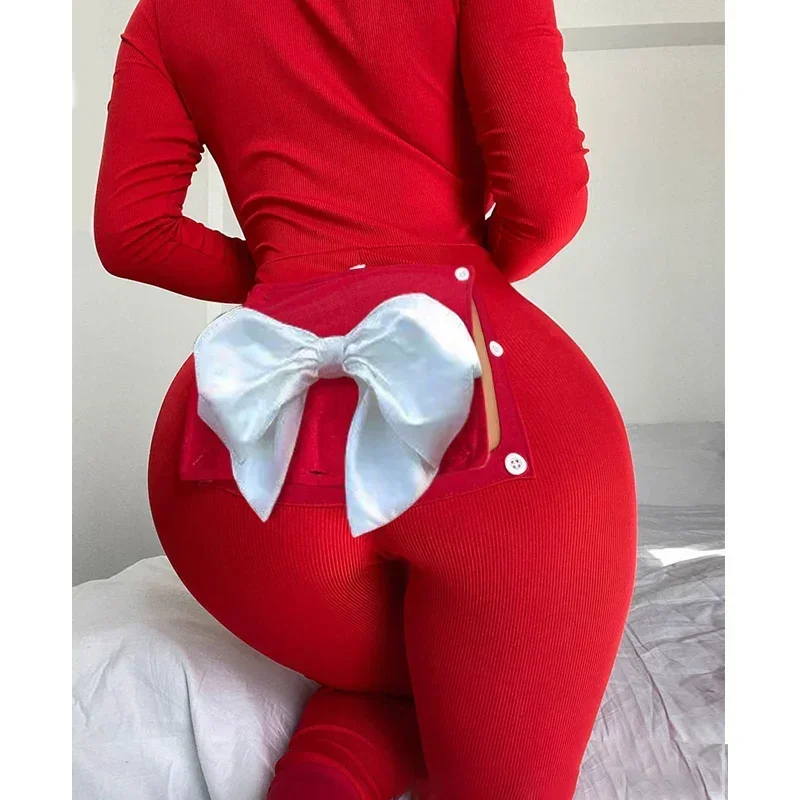 

Fashion Letter Pattern Printed Back Pocket Cover Jumpsuit Casual Christmas Overalls Romper Homewear Women Slim Bodysuit Playsuit