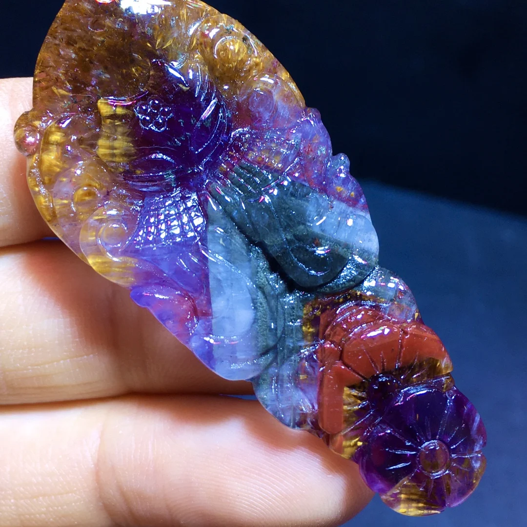 

Натуральный фиолетовый калоксенит, красный ауралит-23, овальный кулон 54.8/24.6/8 мм, ювелирные изделия из бусин с золотым рутилом Fox, класс ААААА