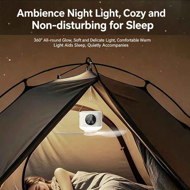 7200mAh Portable Rechargeable Ceiling Fan Wireless USB Hanging Fan Night Light for Student Dorm Bed Outdoor Camping