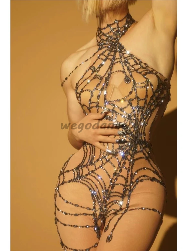 New Design Sexy Silver Rhinetones Jumpsuit For Woman