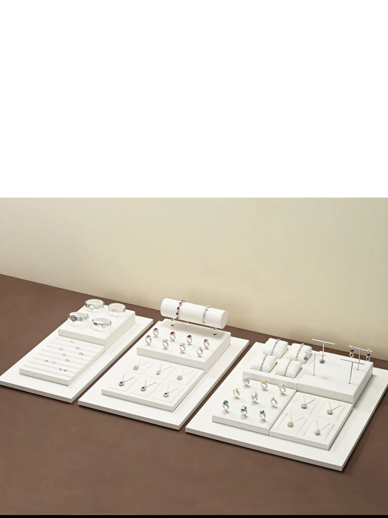 Oirlv Weißes Premium-Schmuckdisplay-Regal, Leder-Armbandhalter, Ohrringhalter, Halsketten-Organizer für Schmuck-Spezialgeschäfte – Detail 10