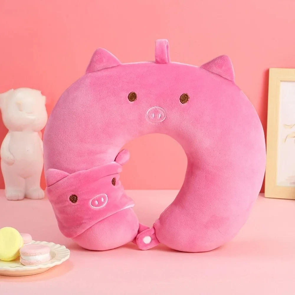 Cute Portable U-shaped Pillow Cartoon Animal Soft Neck Pillow Slow Rebound with Eye Mask Travel Pillow Camping