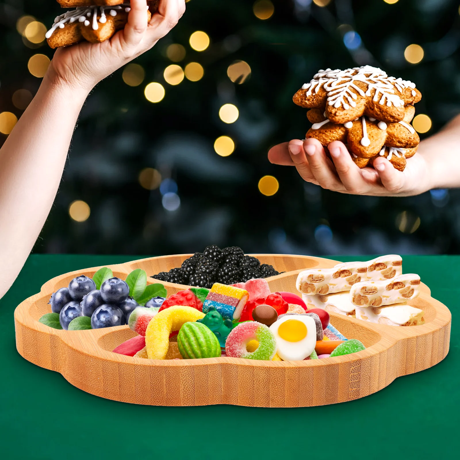 

Multi-Functional Bamboo Serving Fruit Storage Plate Kitchen Home Decor Desktop Lightweight Handle Practical Household