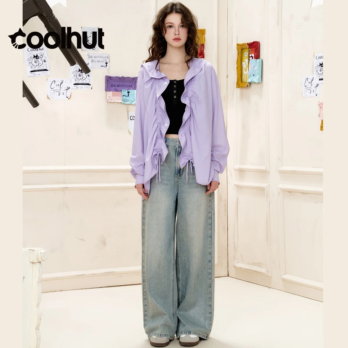 COOLHUT ผู้หญิง Minimalist ปุ่มลงเสื้อฤดูใบไม้ผลิน้ําหนักเบา Layering ชิ้นผ้านุ่มระบายอากาศ Tailored Fit Office Chic