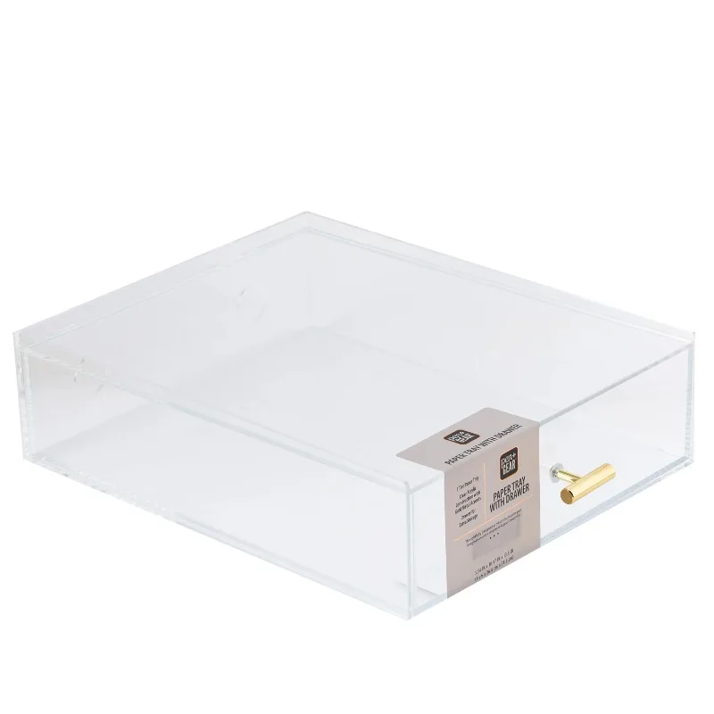 

Acrylic Paper Tray with Drawer, 3.54 in x 10.47 in x 13.5 in, Clear