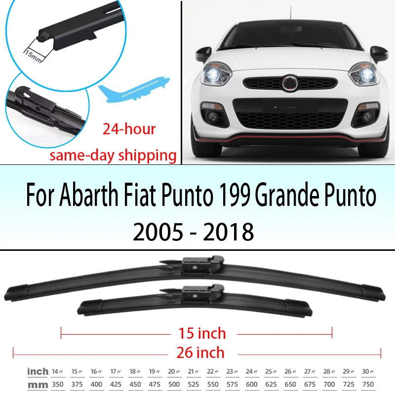 

Front Wiper Blades Set For Abarth Fiat Punto 199 Grande Punto 2005 - 2018 2017 2016 Wiper Windshield Brushes Window Windscreen