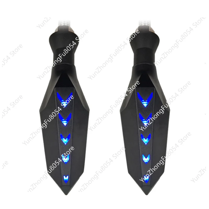 2Pcs LED 12v Motorcycle Blue Light Arrow Turning Signal Light Yellow Light Flowing Water Turning Motorcycle Universal