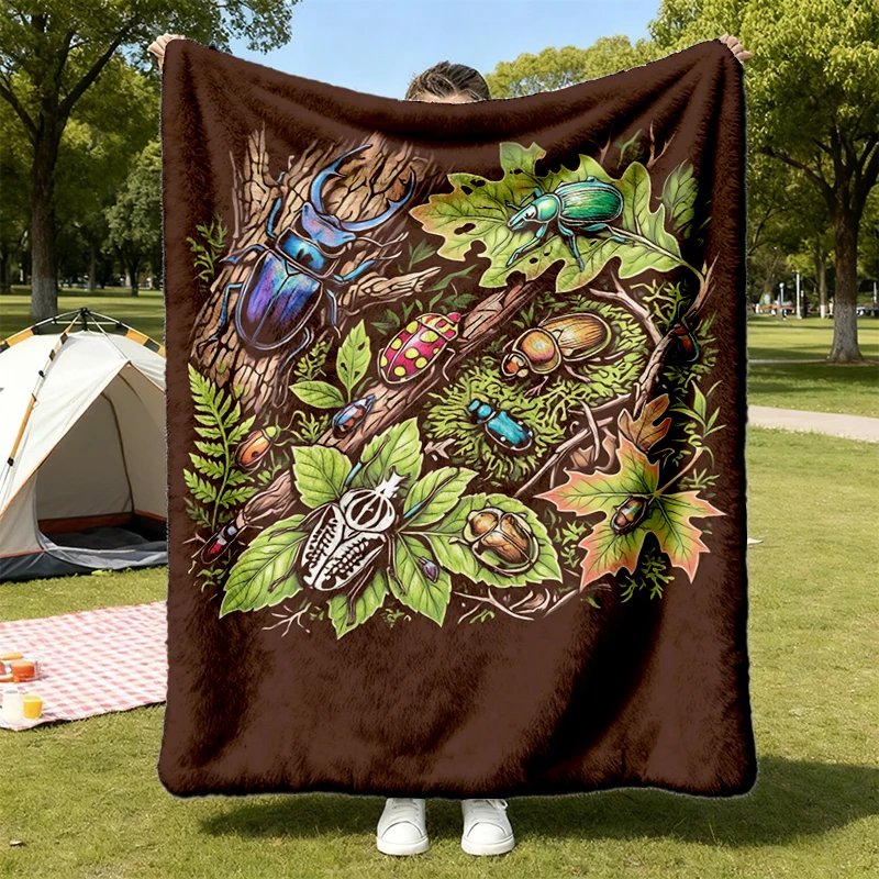 90s Beetles Habitat Flannel Blanket - Men & Women's Unisex Graphic Flannel Blanket - Vintage Cottagecore Flannel Blanket