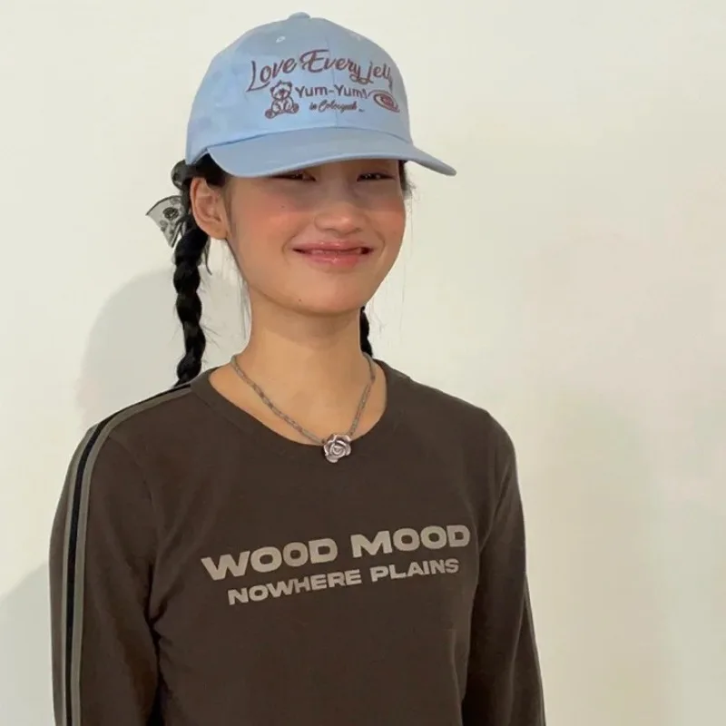Spring Summer Soft Top Bear Letter Embroidery Baseball Caps for Women Slimming Effect Streetwear Travel Couple Hat Gorras Mujer