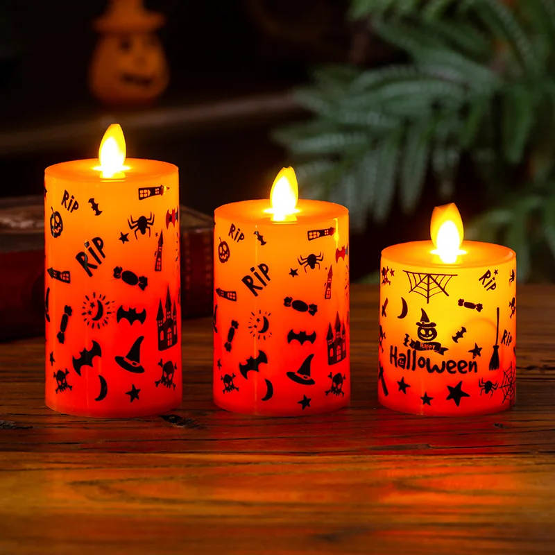 LED Flameless Candles Halloween Decor Electronic Flickering Flame Pumpkin Spider Prop Battery Powered Party Home Decoration