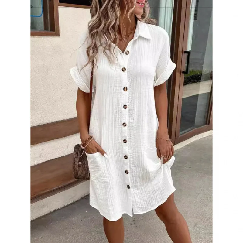 

Vintage Women Solid Mini Dress Summer Fashion V-neck Three Quater Sleeve Cotton Linen Dress Ladies Casual Holiday Vestidos