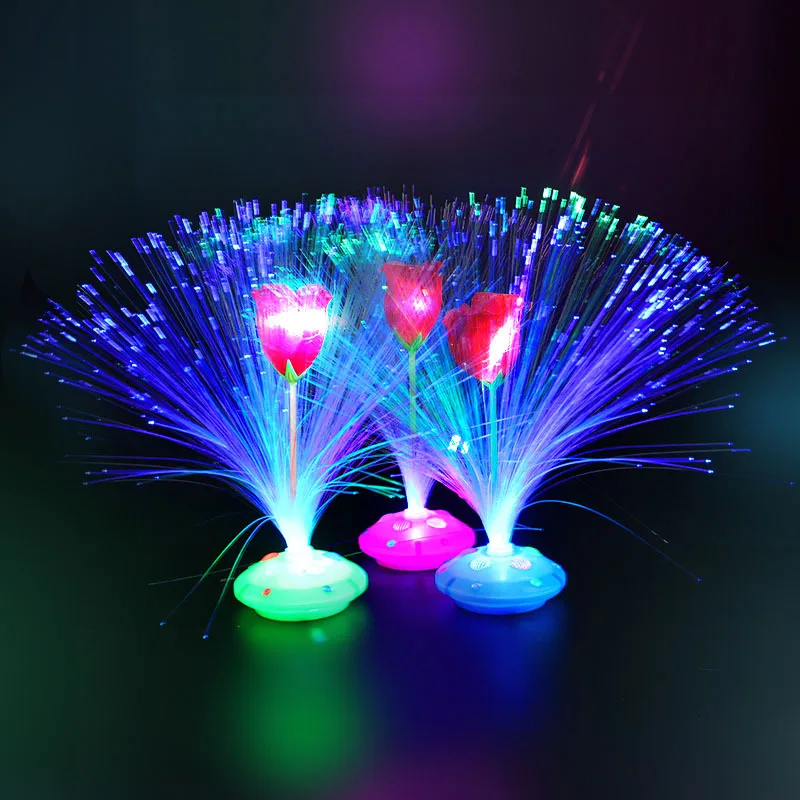 Creative Light-emitting Toy Gemstone Base Rose Fibre Optic Light LED Seven Colours Flash Night Light Luminous Full Of Stars Toy