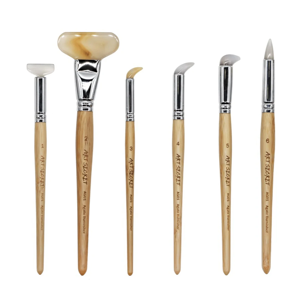 Agate Burnishers for Golden Foil Flat Round Curved Shape Bezel Golden Silver Leaf Agate Stone Craft Tools Art Painting