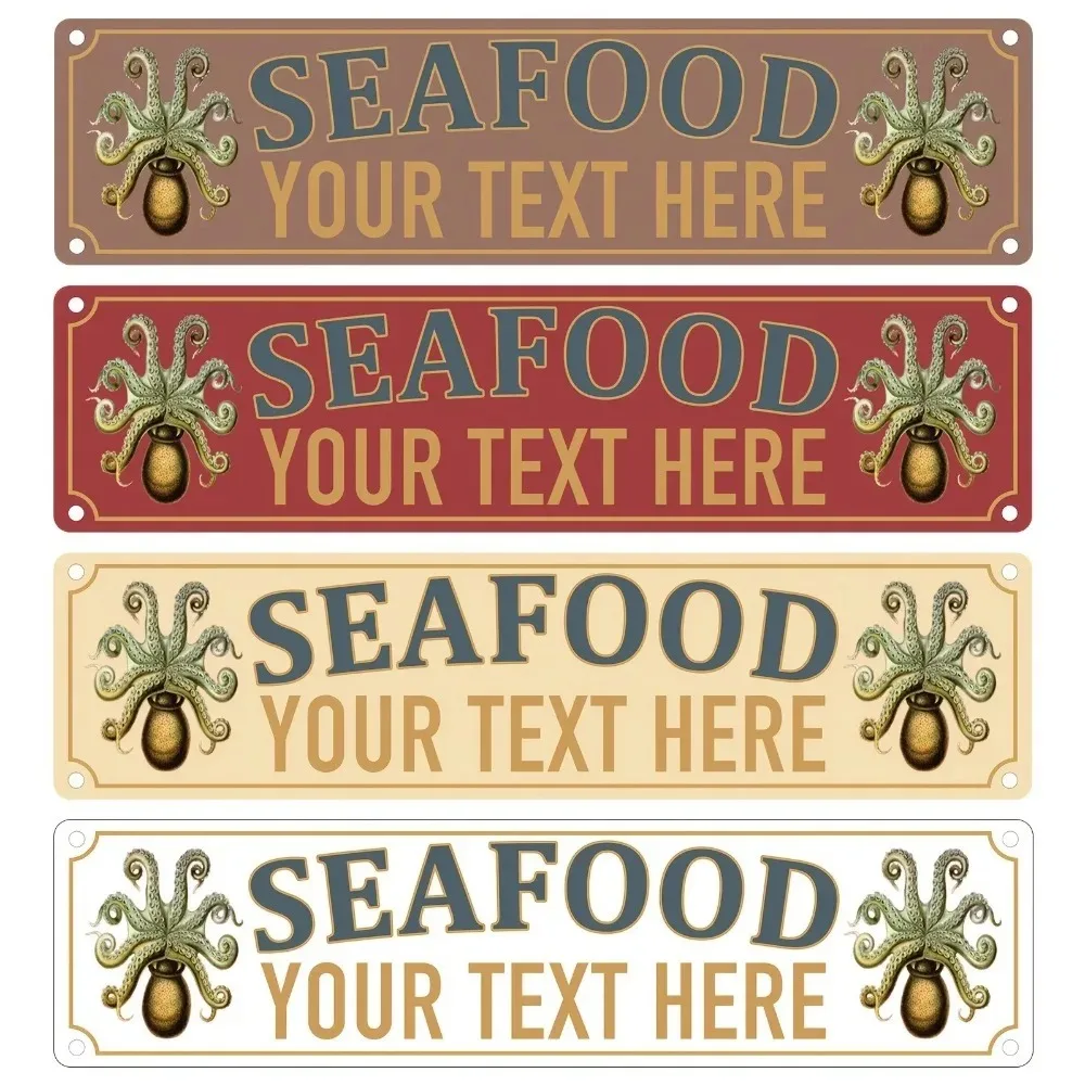 CIFbuy Customizable Octopus Seafood Metal Wall Plaque,Personalized Vintage Olive Green Custom‑Text Bistro Bar Art Ornament Gift