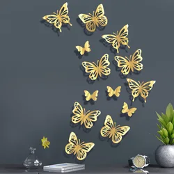 12Pcs/lot New 3D Hollow Golden Silver Butterfly Wall Stickers Art Home Decorations Wall Decals for Party Wedding Display Shop