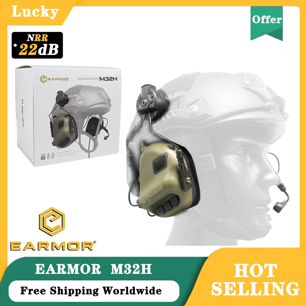 EARMOR M32H MOD3 Helmet Shooting Earmuffs Tactical Headset RAC Rail Adapter/Aerospace Communication Helmet Hea