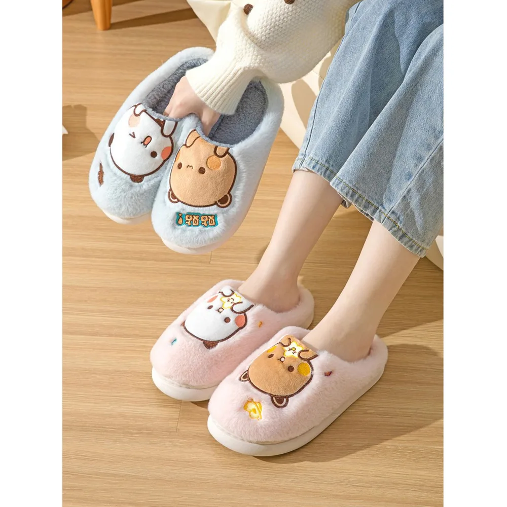 Cartoon Bubu And Dudu Plush Slipper Cute Bear PVC Thickened Slippers Funny Panda Linen Nonslip Home Shoes For Adult Girl Lovers