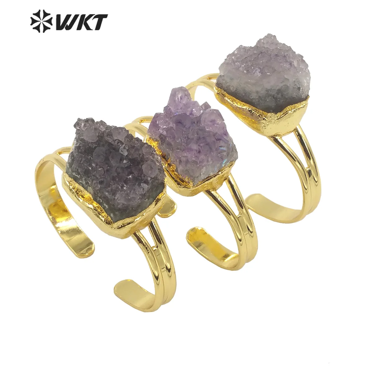 

WT-B608 WKT 2022 New Arrival Druzy Amethyst Bangle Natural Stone Lady Jewelry Bangle Gemstones Party Bangle Trend