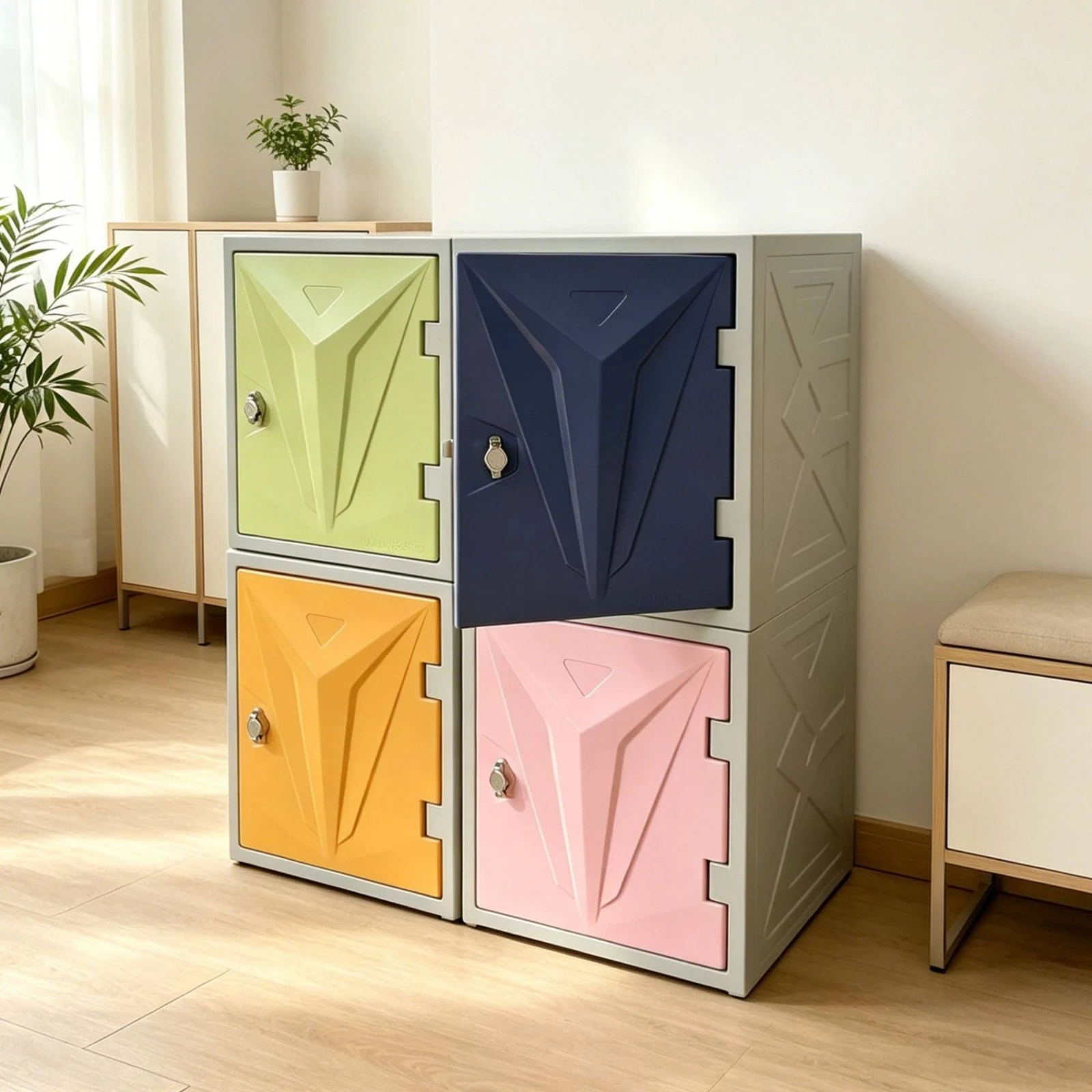 Geometric Storage Cabinet Robust Cabinet with Lockable Doors Furniture Easy to Clean Reinforced for Bedroom, Living Room