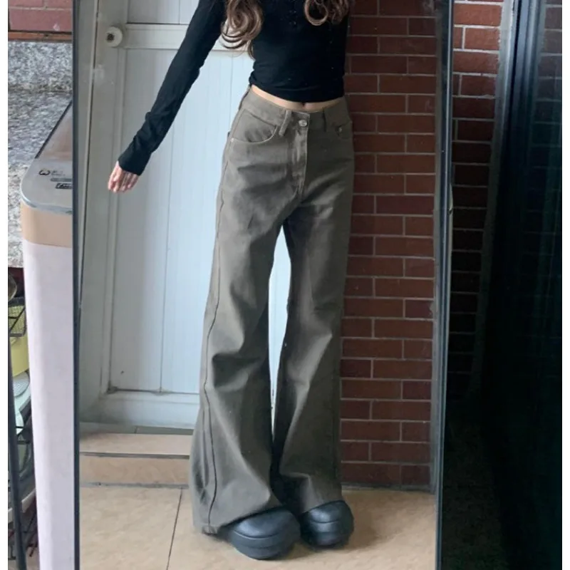 Pantalones vaqueros lavados Retro marrones para mujer, pantalones vaqueros rectos, pantalones casuales de moda, pantalones rectos de calle alta, pantalones vaqueros esenciales Y2k