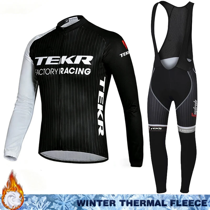 بدلة ركوب الدراجات للرجال بأكمام طويلة من الجيرسيه الحراري TEKR زي رجل ملابس صوف حراري 2026 طقم ملابس ركوب الدراجات الشتوية مريلة رجالي