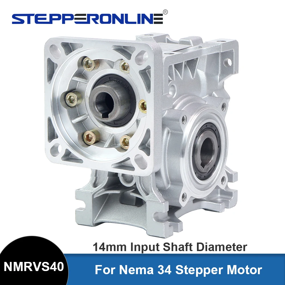 

STEPPERONLINE Speed Reducer Worm DC Motor Gearbox NMRVS40 14mm Input 18mm 40Nm 5:1/10:1/15:1/20:1/30:1/50:1 for Nema 34 Stepper