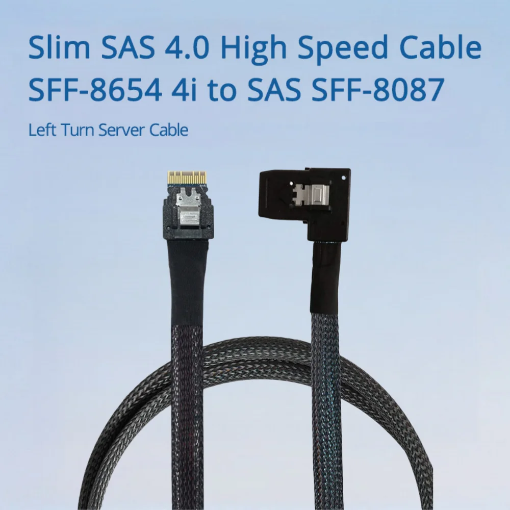 

Тонкий высокоскоростной кабель SAS 4.0 SFF-8654 4i — SAS SFF-8087, левый серверный кабель с дополнительной длиной 0,5 м или 1 м