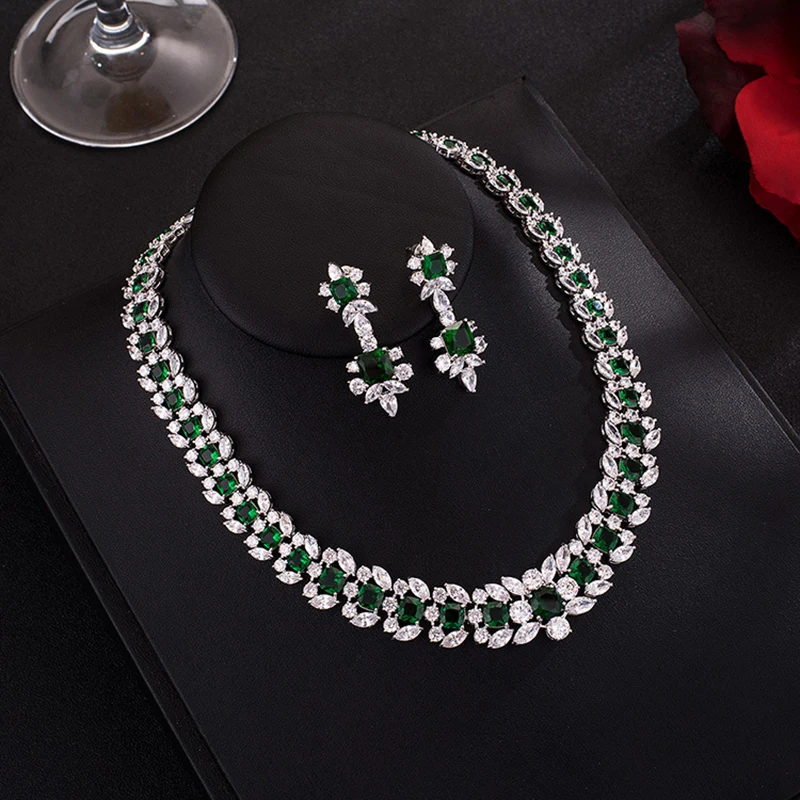 

Bridal Fashion Wedding Jewelry Sets Two-piece Radiant Rhinestone AAA Zircon Square Necklace Earrings Set Of Decorative Gifts