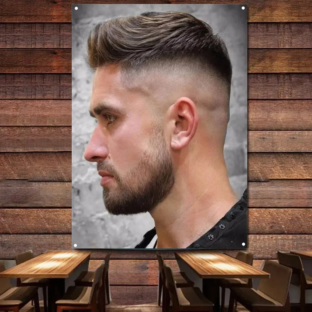 Minimalist Quiff Haircut Style for Men Flag Digital Printing Banner Hairstyling Poster for Barber Shop Wall Art Decor Tapestry