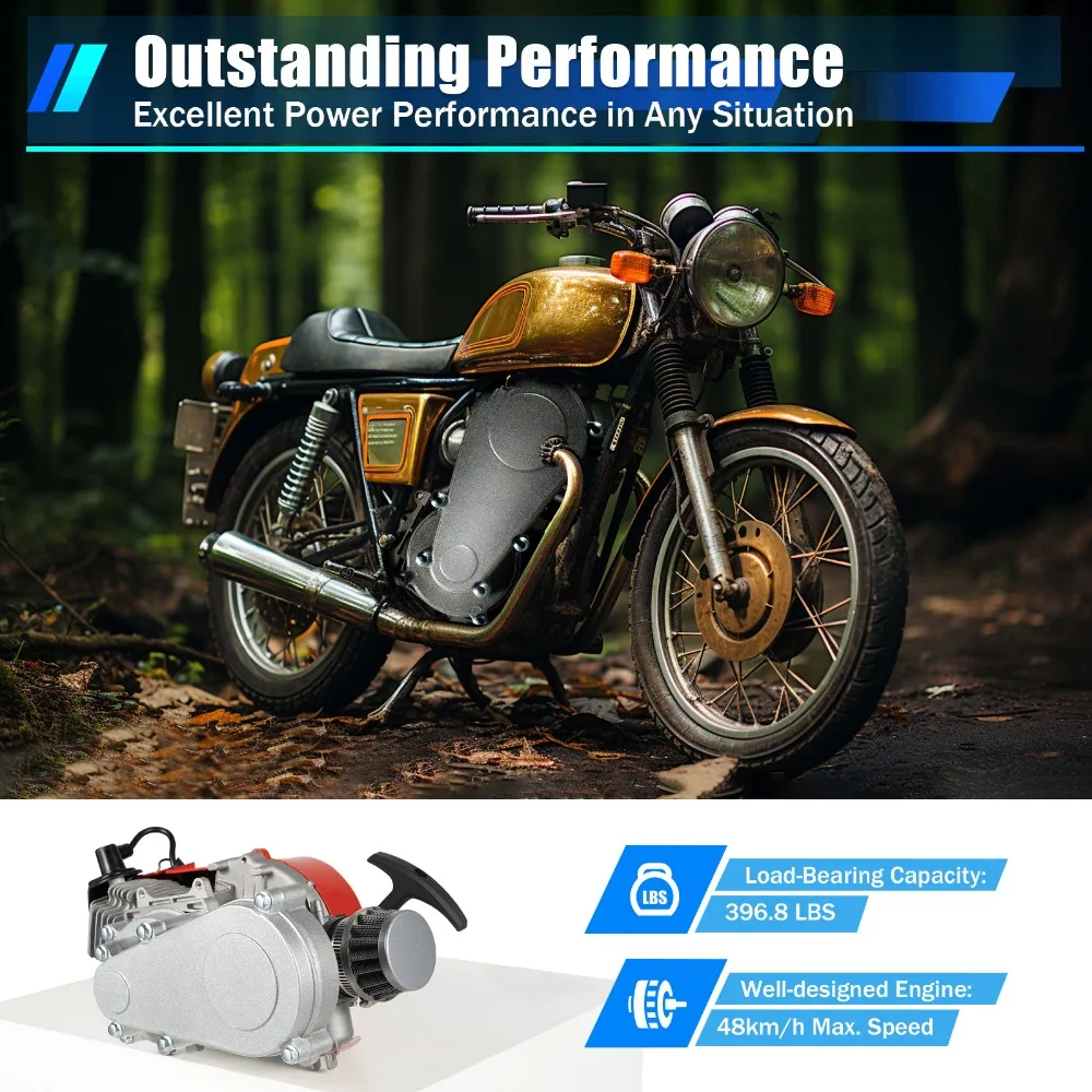 49cc 50cc 2 Stroke Racing Engine Motor Single Cylinder Pull Rope Start Motor for Dirt Bike Pocket Bike ATV Scooters Engine Kits