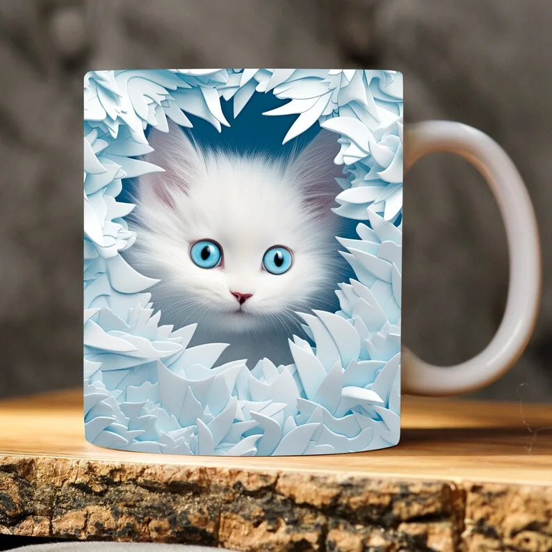 3D Cute Kitten Mug for Girls To Drink Breakfast Coffee Milk Cup manico paffuto in ceramica regalo di natale