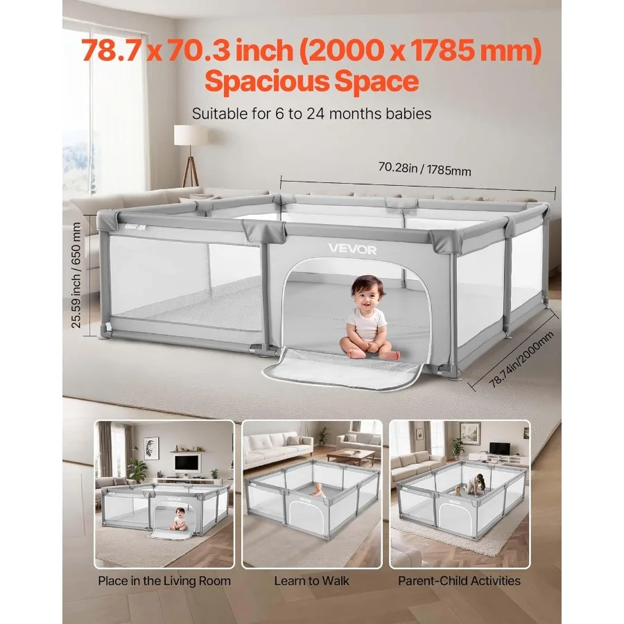 روضة أطفال 78.7 بوصة × 70.3 بوصة روضة أطفال كبيرة جدًا للأطفال الصغار في الأماكن المغلقة/الخارجية سياج لعب ساحة نشاط أمان بدون فجوة C #2