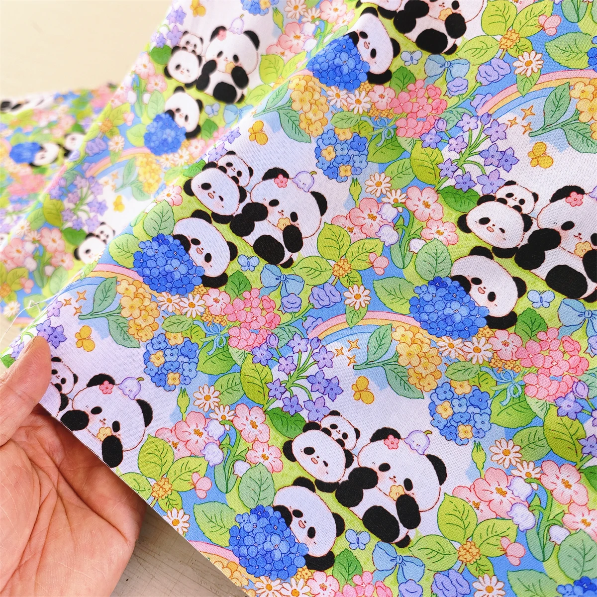 20 Count Cartoon Cute Panda in Playground illustration Cotton Fabric DIY Patchwork Quilting Needlework Material