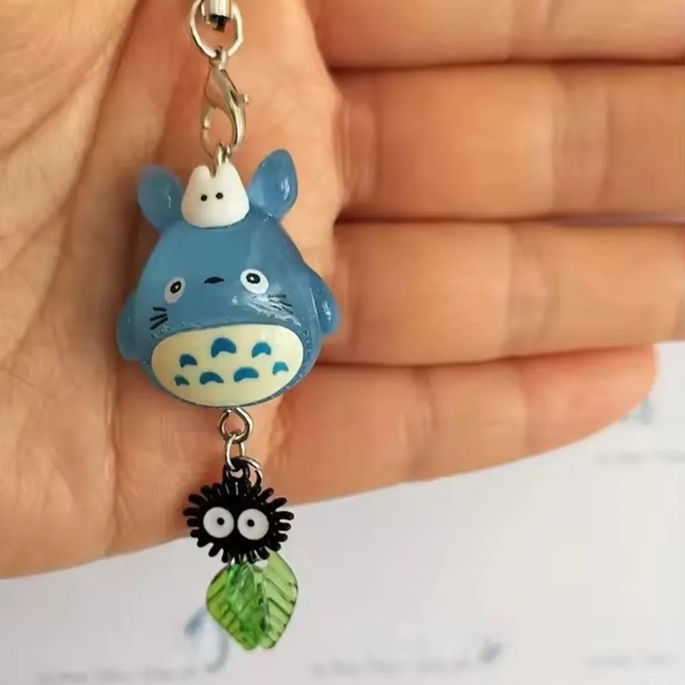 Kawaii Blue Animal Totoro Phone Charm Soot Sprite Keychain Woodland Anime Cat Cosplay Pendant Accessories Handmade Y2K Gift image 3