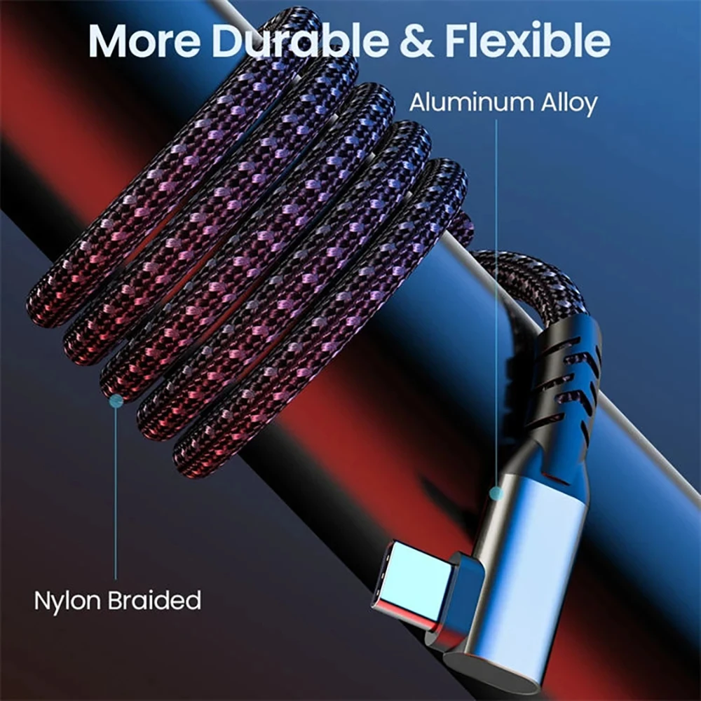 كابل USB C 3.2 Gen 2 من النوع C إلى USB C 90 درجة 20 جيجابت في الثانية 4K @ 60 هرتز كابل بيانات 5A 100 وات PD شحن سريع لأجهزة الكمبيوتر المحمول Macbook Pro iPad #5