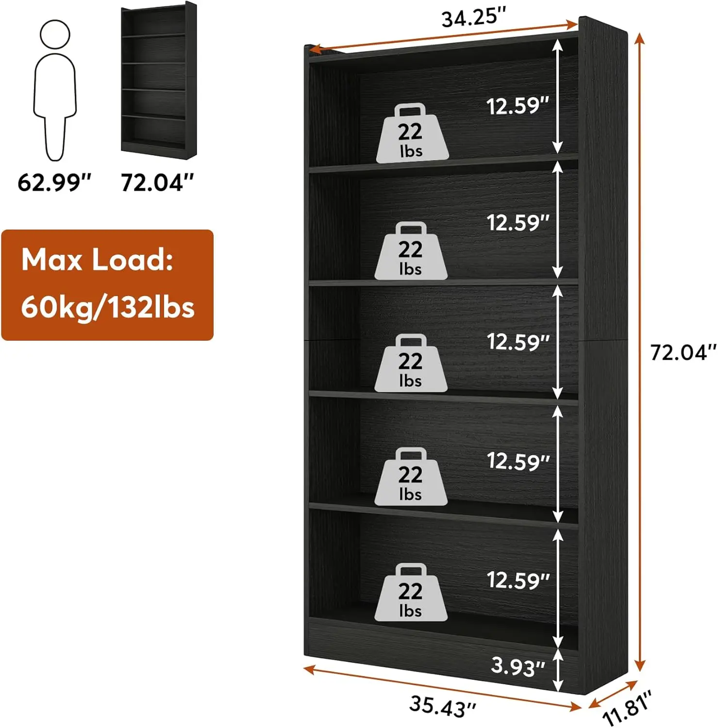 72-inch Tall Bookcase, Modern 6-Tier White Library Bookshelf with Storage Shelves, Large Open Bookcases Wood Display Shelving Un