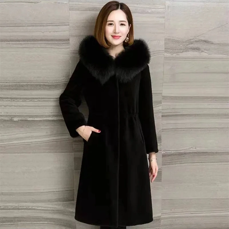 Granule Sheep Shearing Wool Jacket Women Winter NEW Hooded Fox Fur Collar Fur Coats High-quality Thicken Warm Overcoat Female