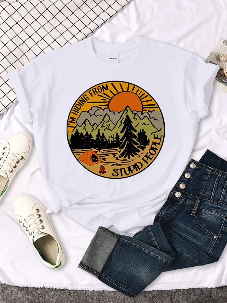 I'M Hiding From Stupid People Camping Scenery Tee Shirt Oversized Creativity Clothes All-Match Round Neck Tshirt Trend Tshirt