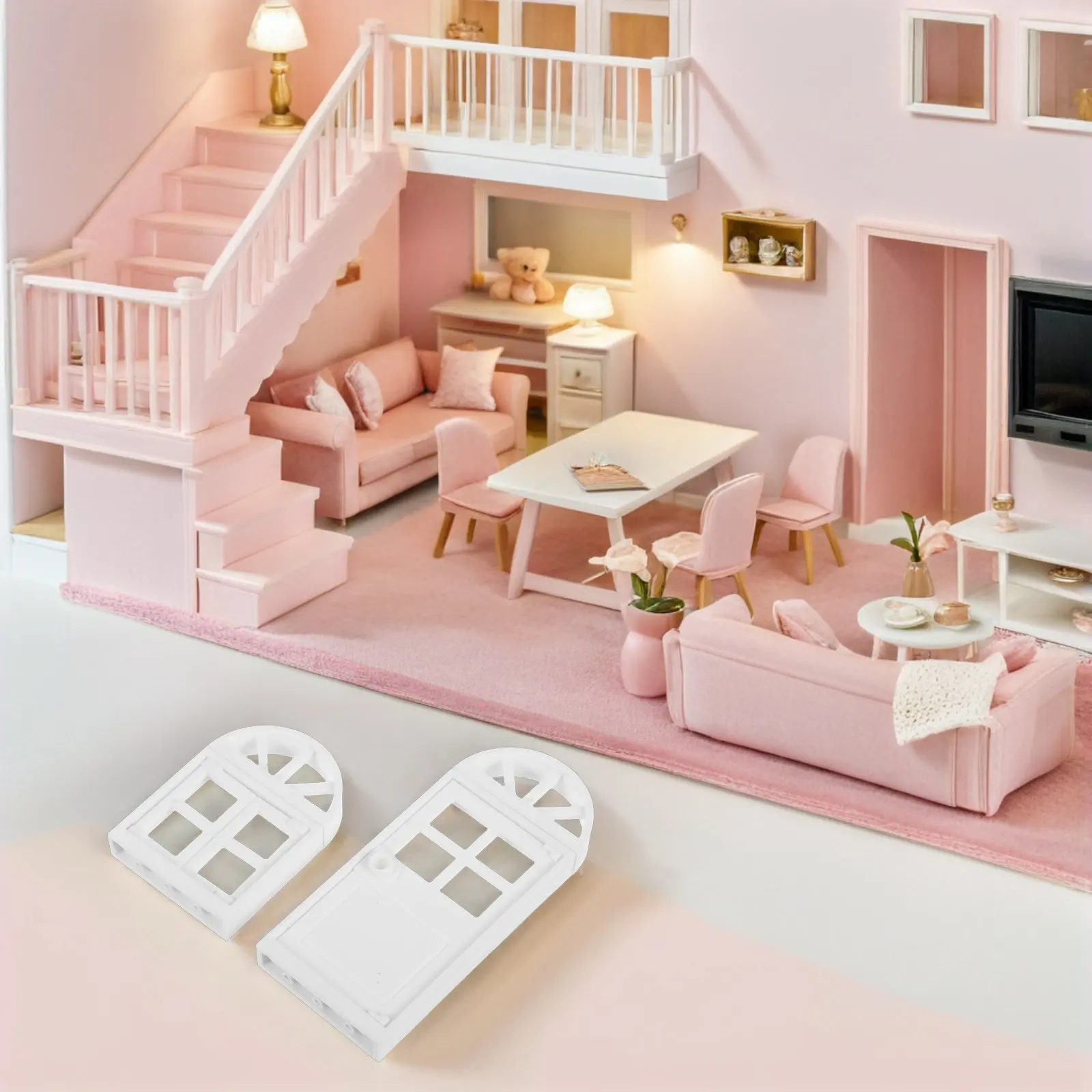 8Pcs Mini House Door Window Frames Plastic Kit for DIY Miniature House Decoration Accessories Pretend Play Craft Supplies