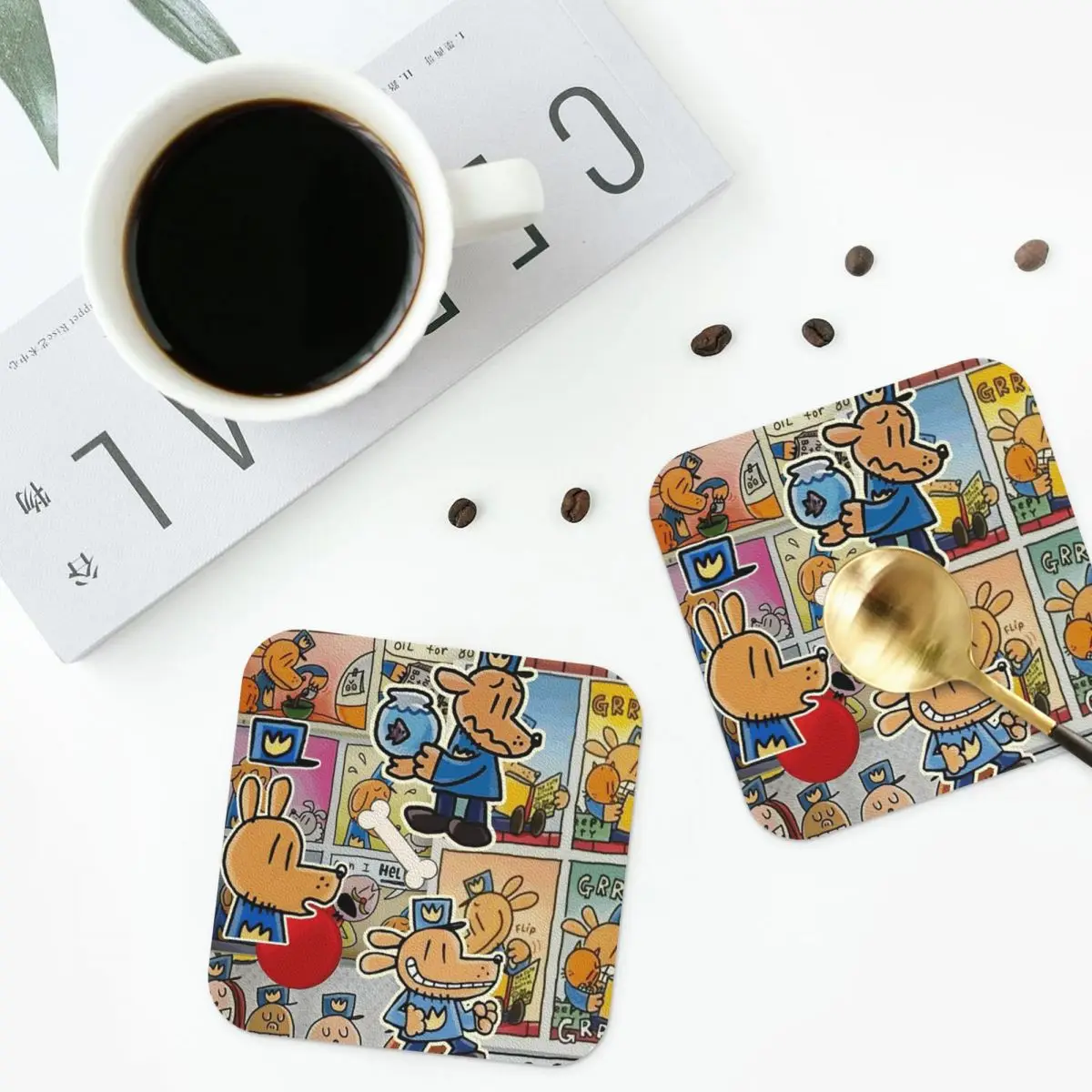 Dog Man Dogman Movie 2025 Comic Coasters Kitchen Placemats Waterproof Insulation Cup Coffee Mats For Decor  Pads Set of 4