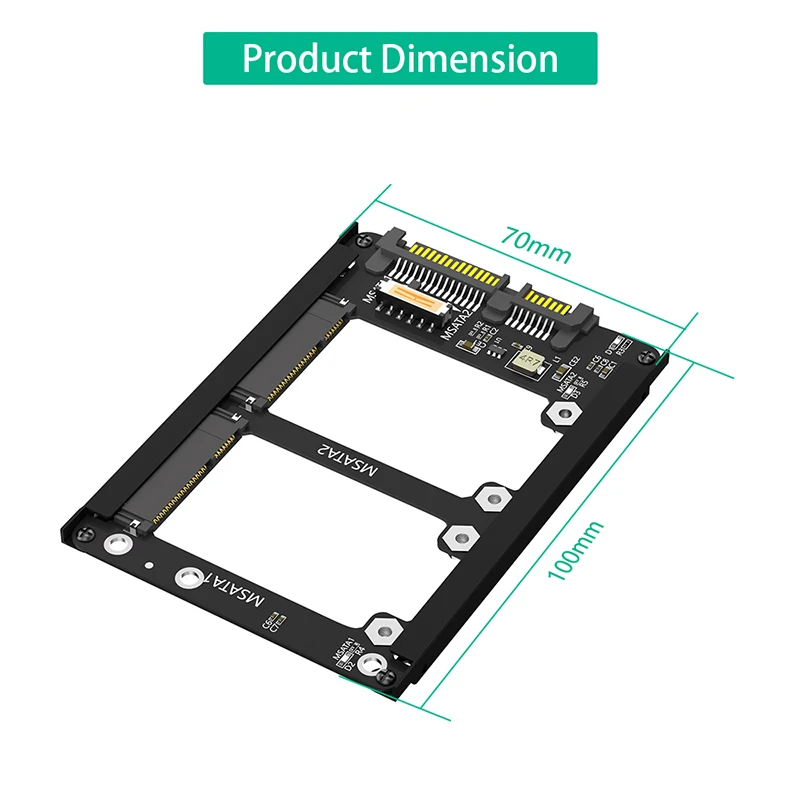 Podwójny adapter mSATA na SATA3.0 Riser Przenośny dysk mSATA SSD na dysk 2,5" 7 mm SATA III 6 Gb ze wspornikiem ramowym do pełnowymiarowego dysku mSATA SSD