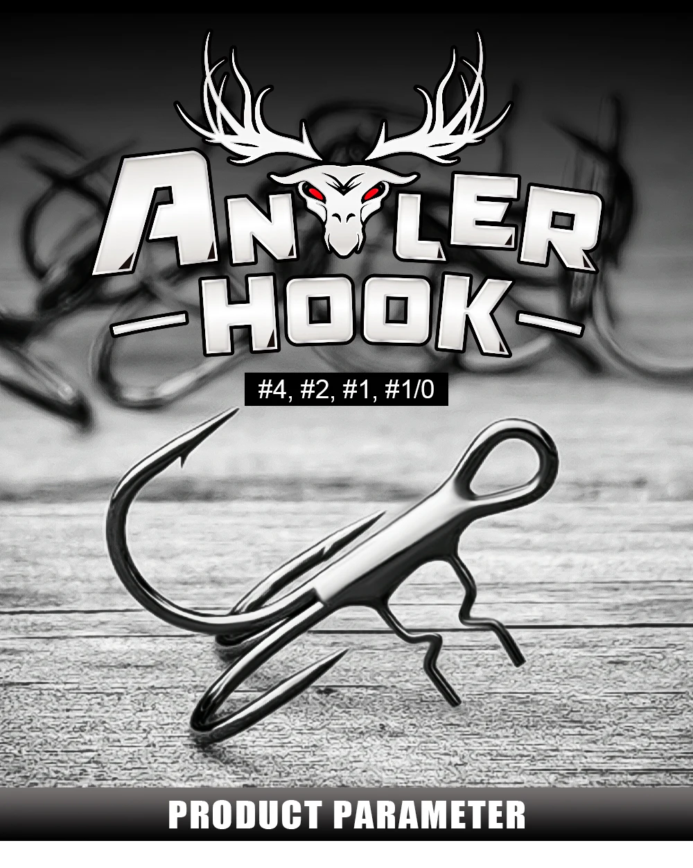Spinpoler 2X starke T-förmige Drillinge Angelhaken # 4 # 2 # 1 # 1/0 mit fest geschweißten Spikes für Shad Swimbait, schwarzes Nickel, 6 Stück – Detail 1