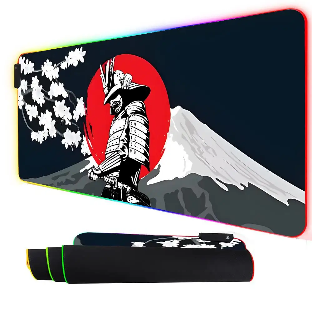 RGB Mouse pad Japanese samurai pattern gaming mat rubber anti-slip Desk Mat LED glow Gaming keypad mousepad gamer pc accessories