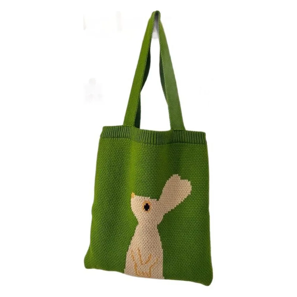 

Портативная сумка-тоут ручной работы в стиле бохо, зеленая, вязаная, для животных (кроликов), большая вместимость, плетеная, на плечо, для путешествий