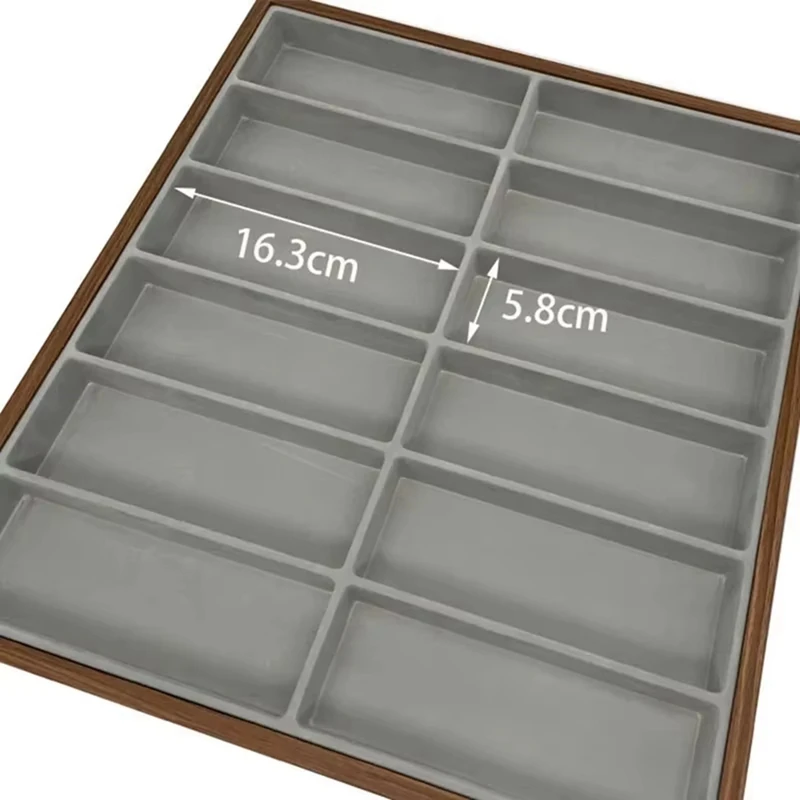 Faça-novo rack de armazenamento de óculos de madeira de nogueira com 12 grades, bandeja de exibição de óculos, caixas organizadoras de armazenamento