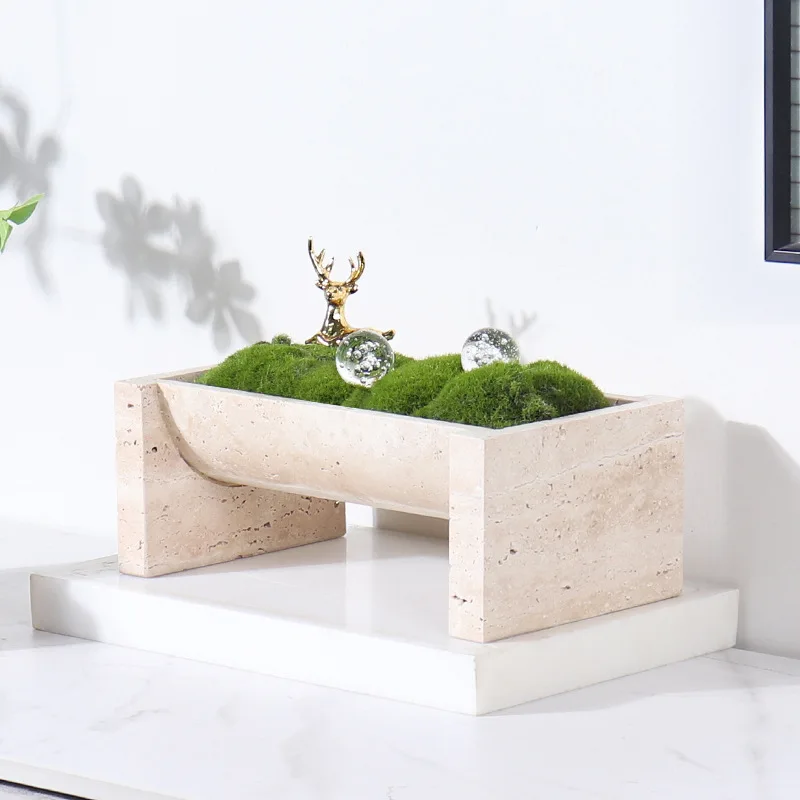 Home Decor Natural Marble Stone Flower Pots Vintage Travertine Tablescape Succulent Aloe Vera Potted Grass Planter Hotel