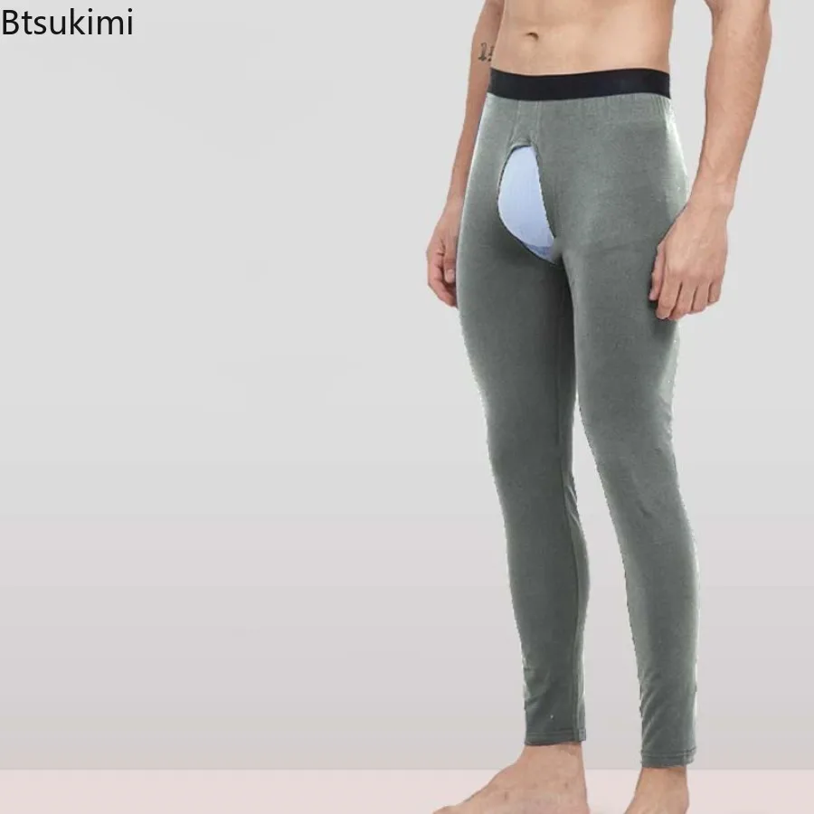 مفتوحة المنشعب ملابس اخلية حرارية السراويل الخريف الشتاء الرجال طماق رقيقة الصلبة الدافئة طويلة جونز مريحة الجوارب ملابس داخلية السراويل